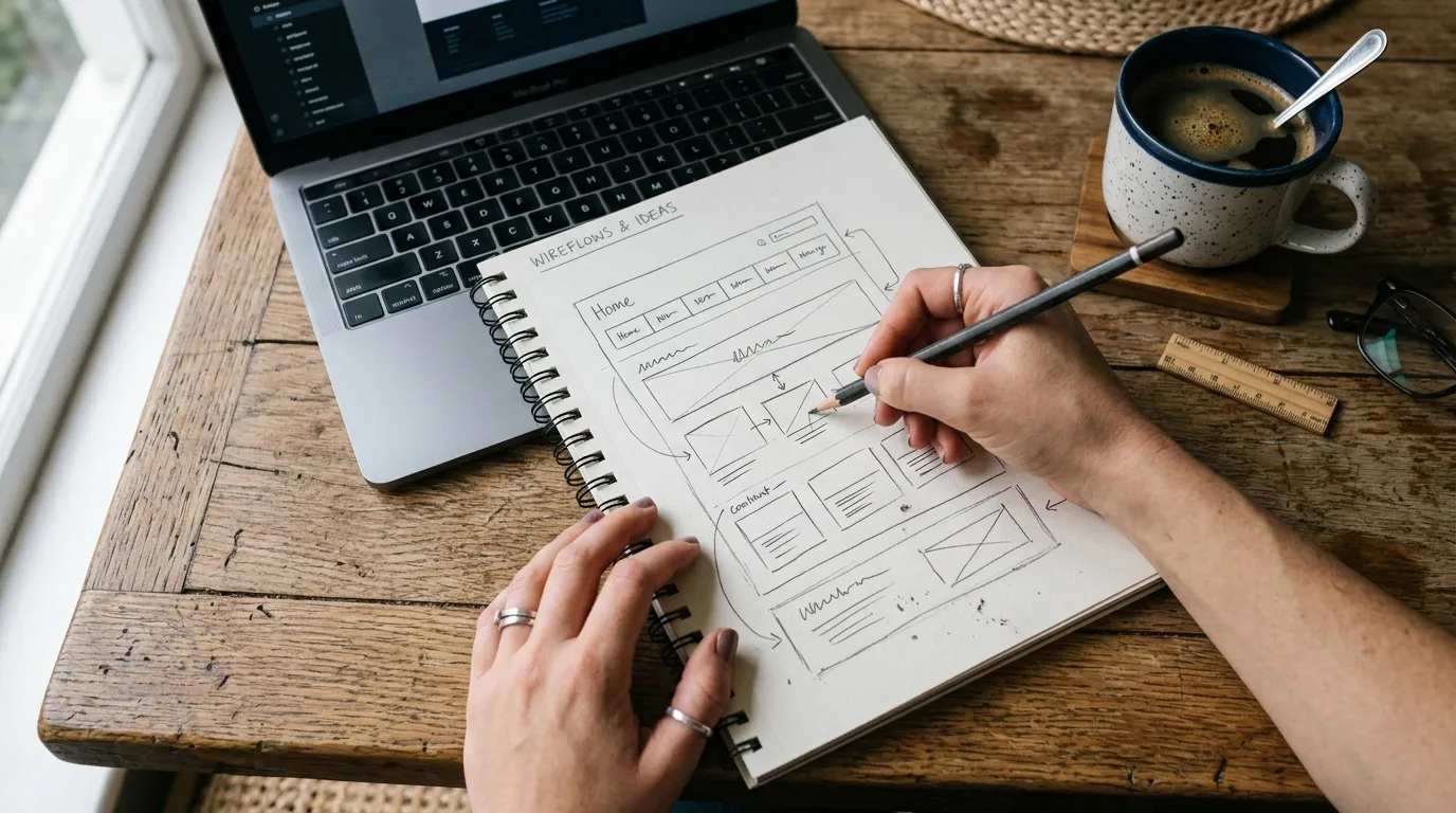 Esquisse papier de la structure d'un site web