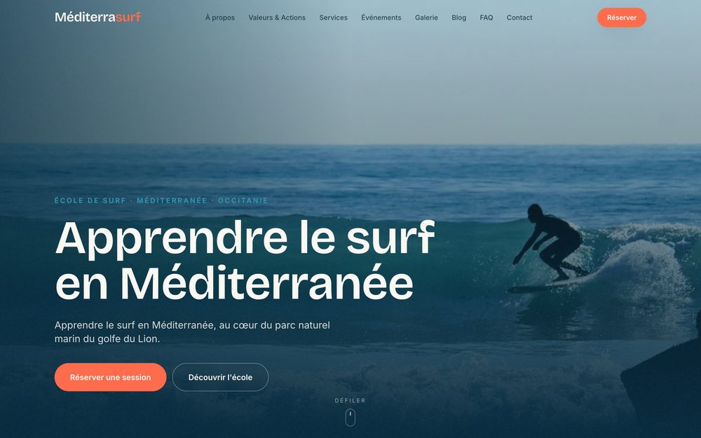 Page d'accueil de Méditerrasurf, école de surf en Méditerranée